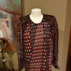 Chic Women's Patterned Blouse with Sequin Detail